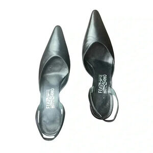 Ferragamo Black Leather Pointed Sling Backs Size 10 EUC